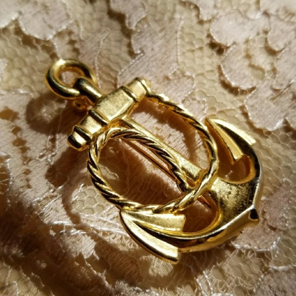 Vintage Carolee Anchor brooch gold tone pin nautical coastal sailor beach - Picture 4 of 6